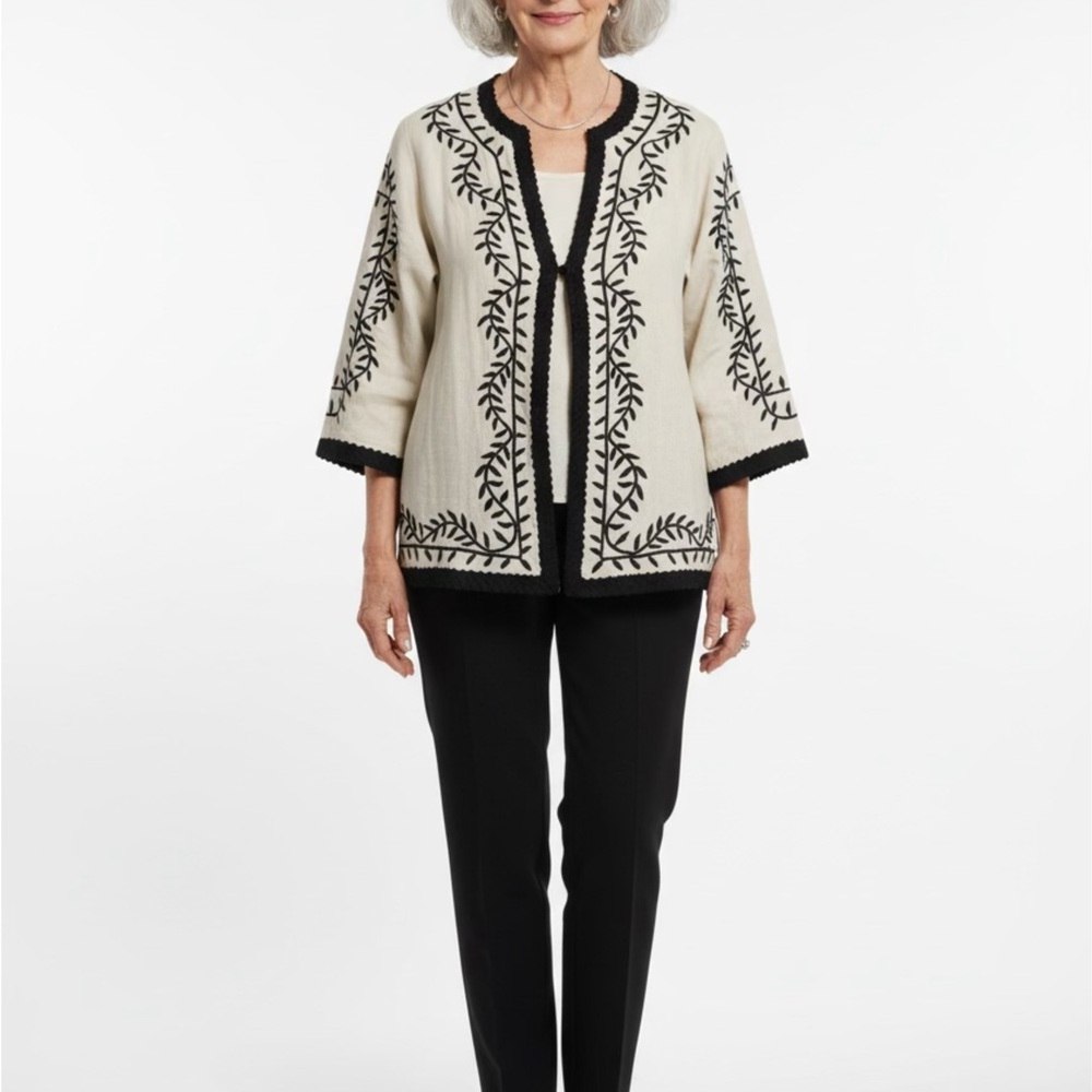 Linea by Louis Dell’Olio Embroidered Jacket – Black & Cream, 1X